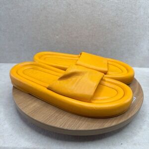 SIMON MILLER x MANGO Orange Leather Slides Sandals Shoes Size 38 7 Chunky